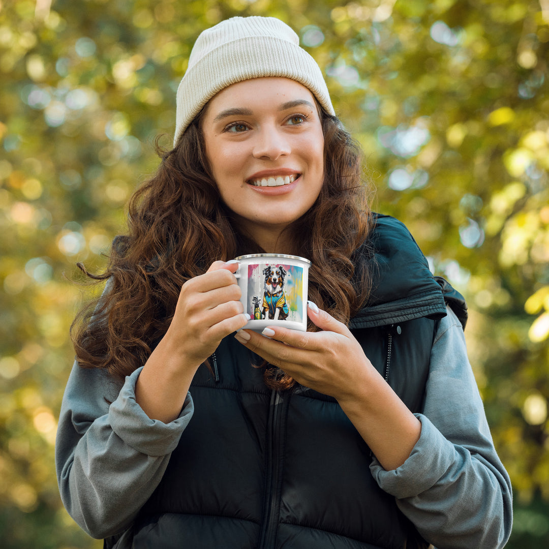 Australian Shepherd Golfer- Enamel Mug v3