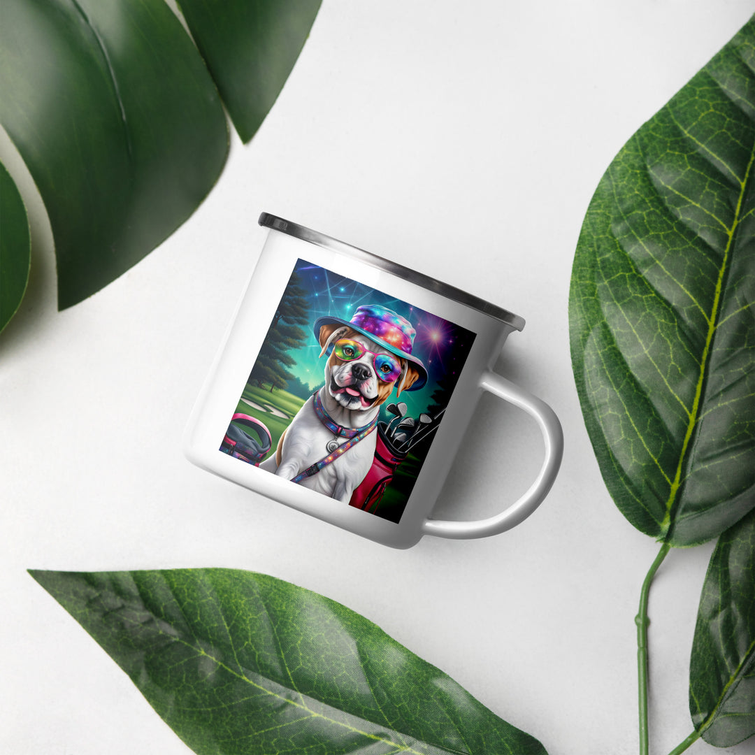 American Bulldog Golfer- Enamel Mug