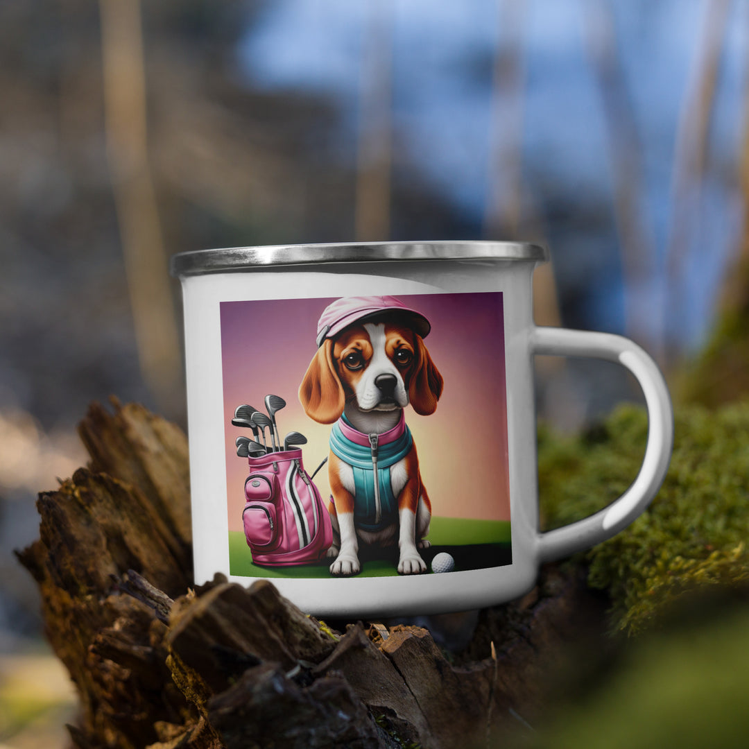 Beagle Golfer- Enamel Mug v3
