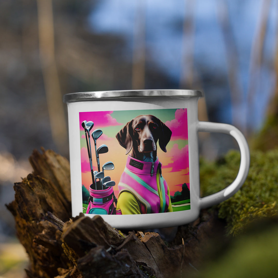 German Shorthaired Pointer Golfer- Enamel Mug v3