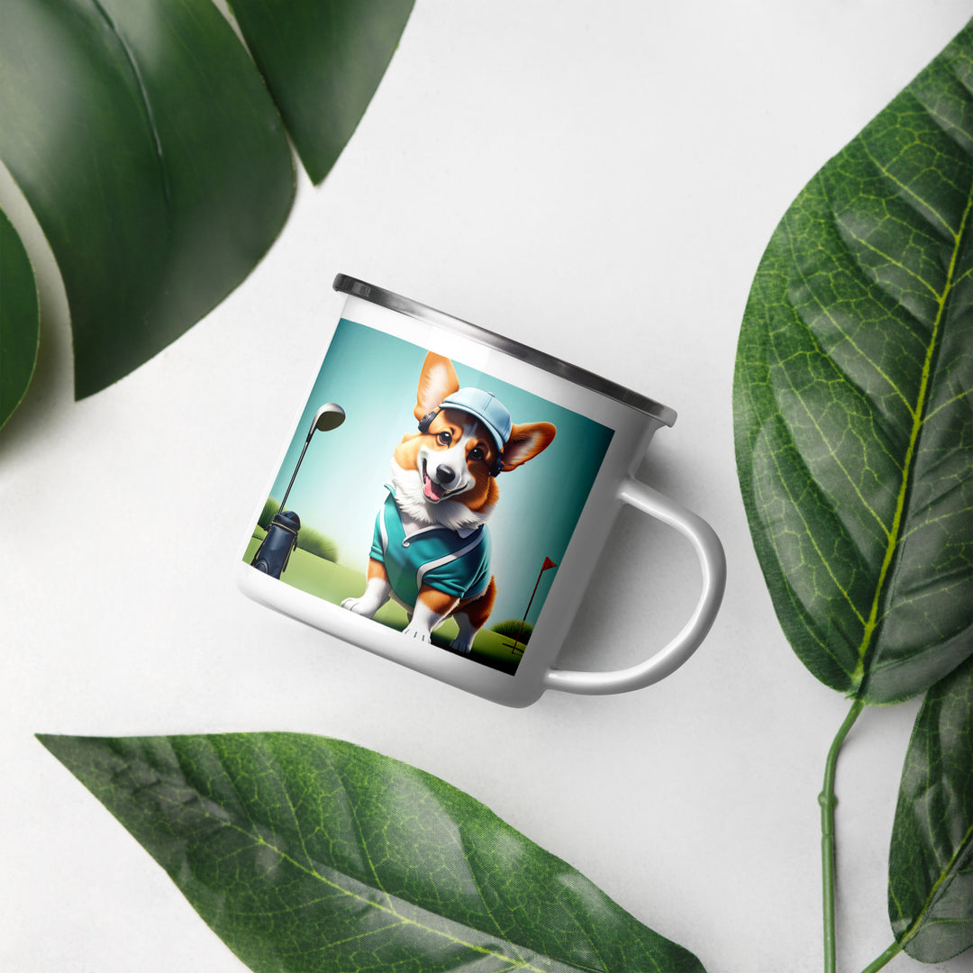 Pembroke Welsh Corgi Golfer- Enamel Mug