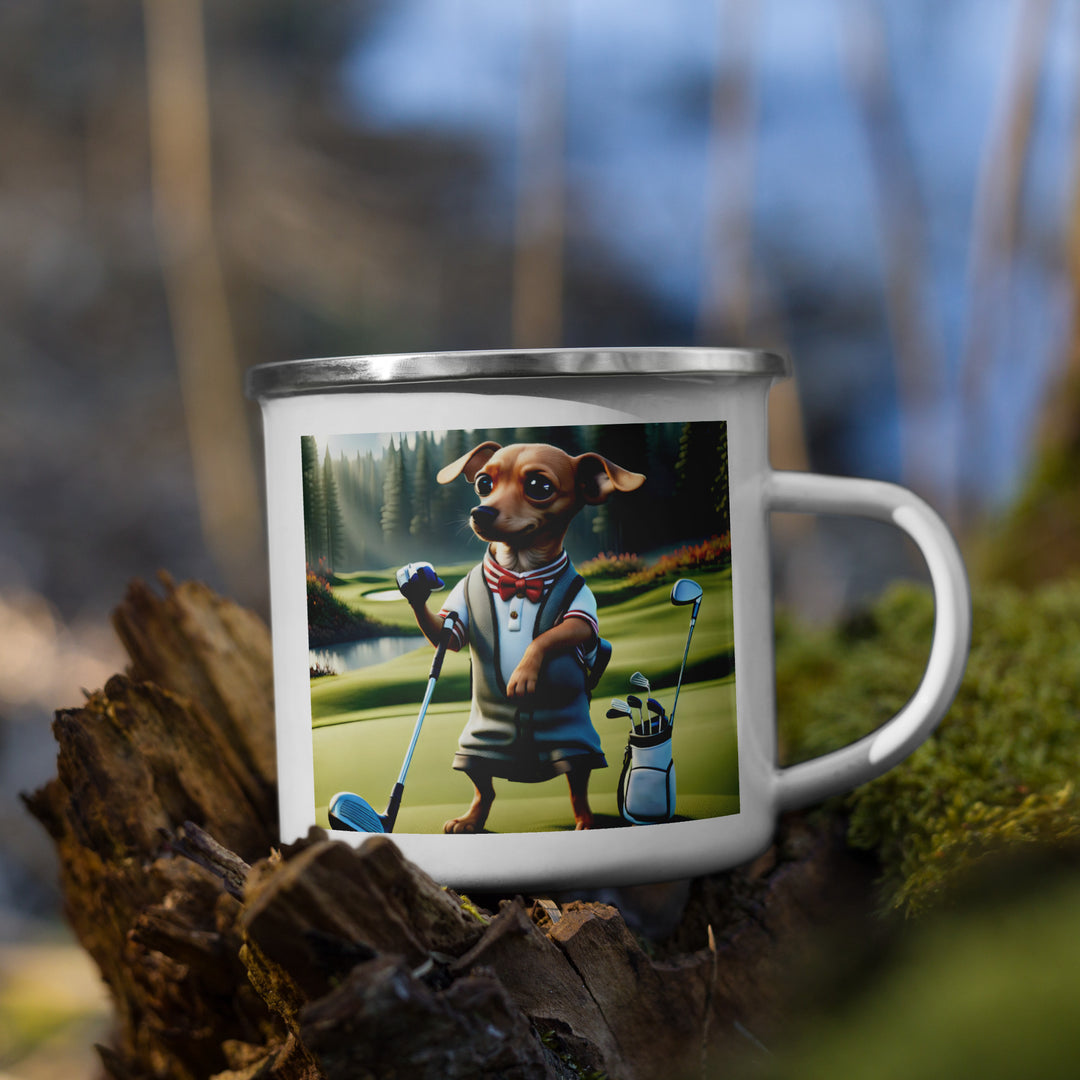 Chiweenie Golfer- Enamel Mug v3