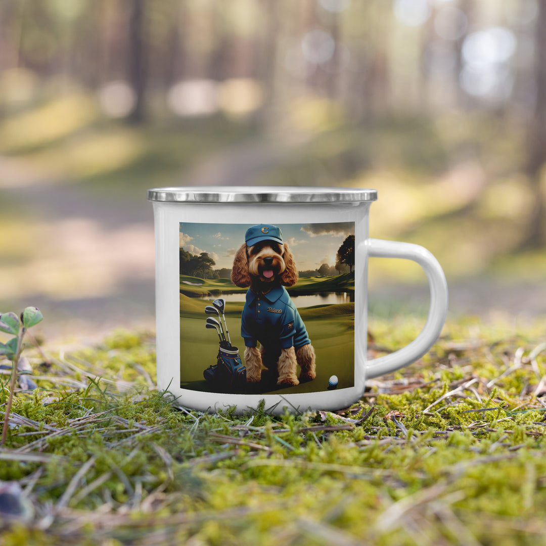 Cockapoo Golfer- Enamel Mug v6