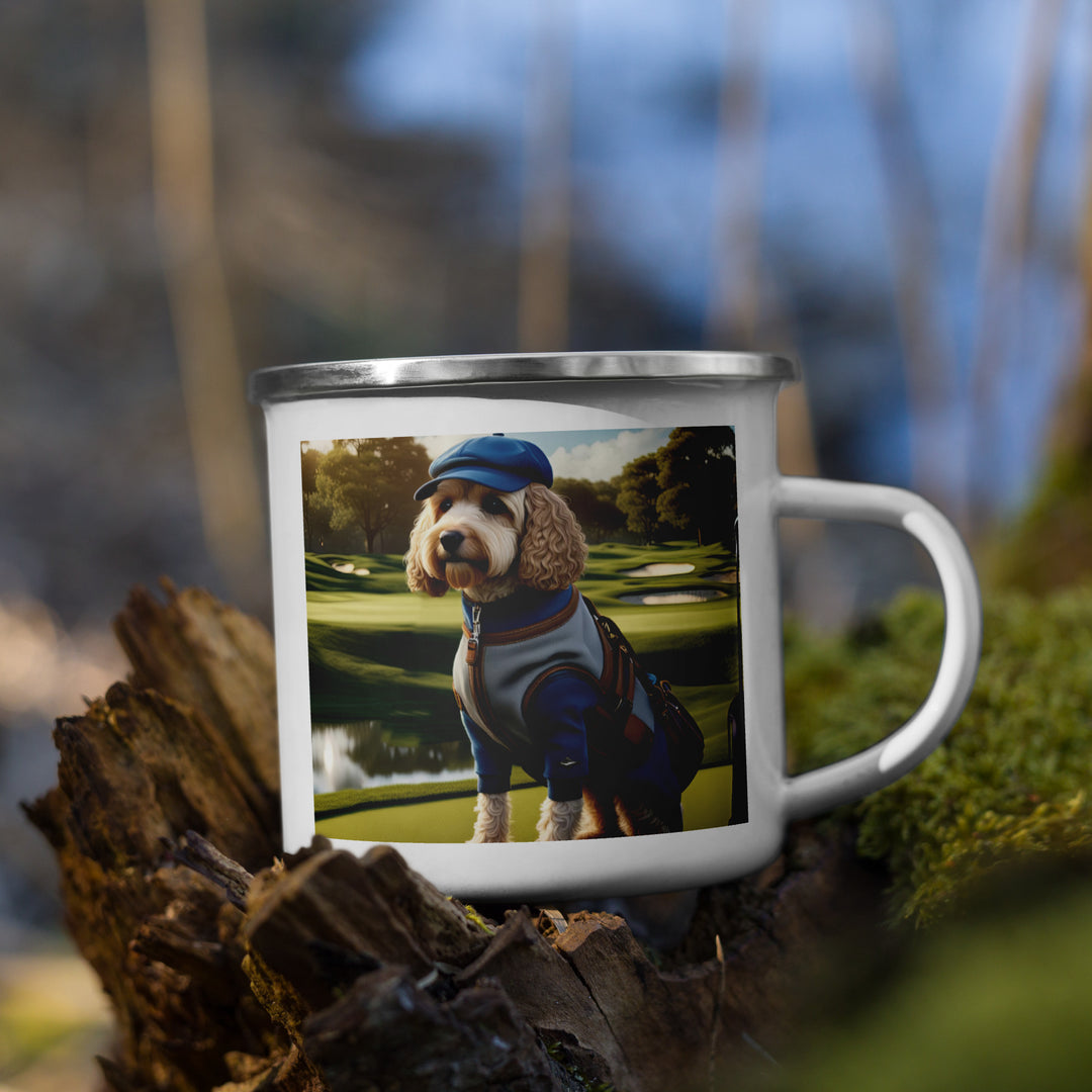 Cockapoo Golfer- Enamel Mug v9