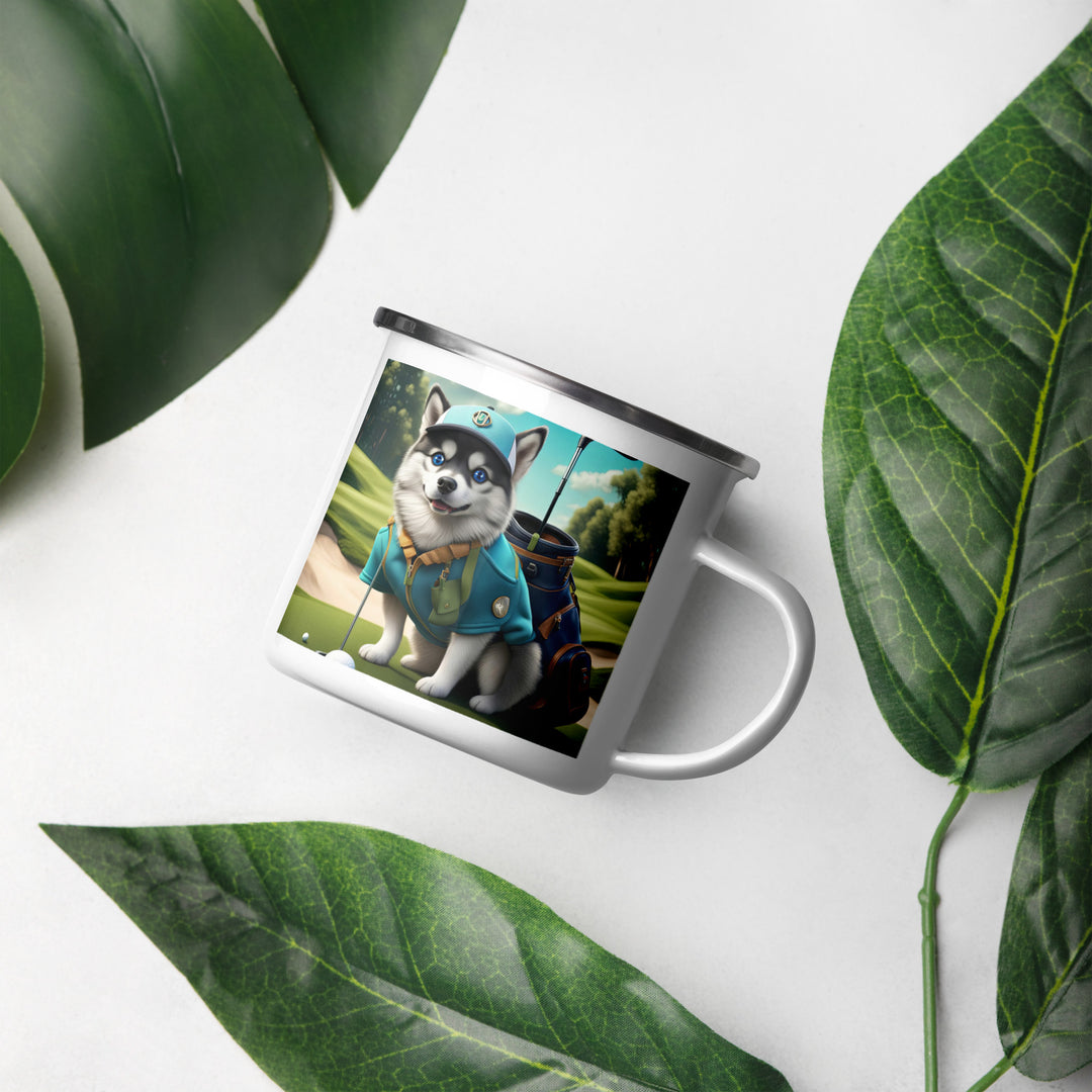 Pomsky Golfer- Enamel Mug