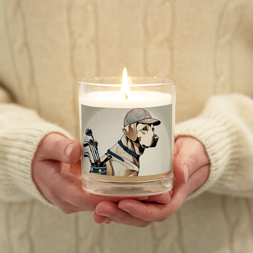 Glass jar soy wax candle-Labrador Retriever Golfer