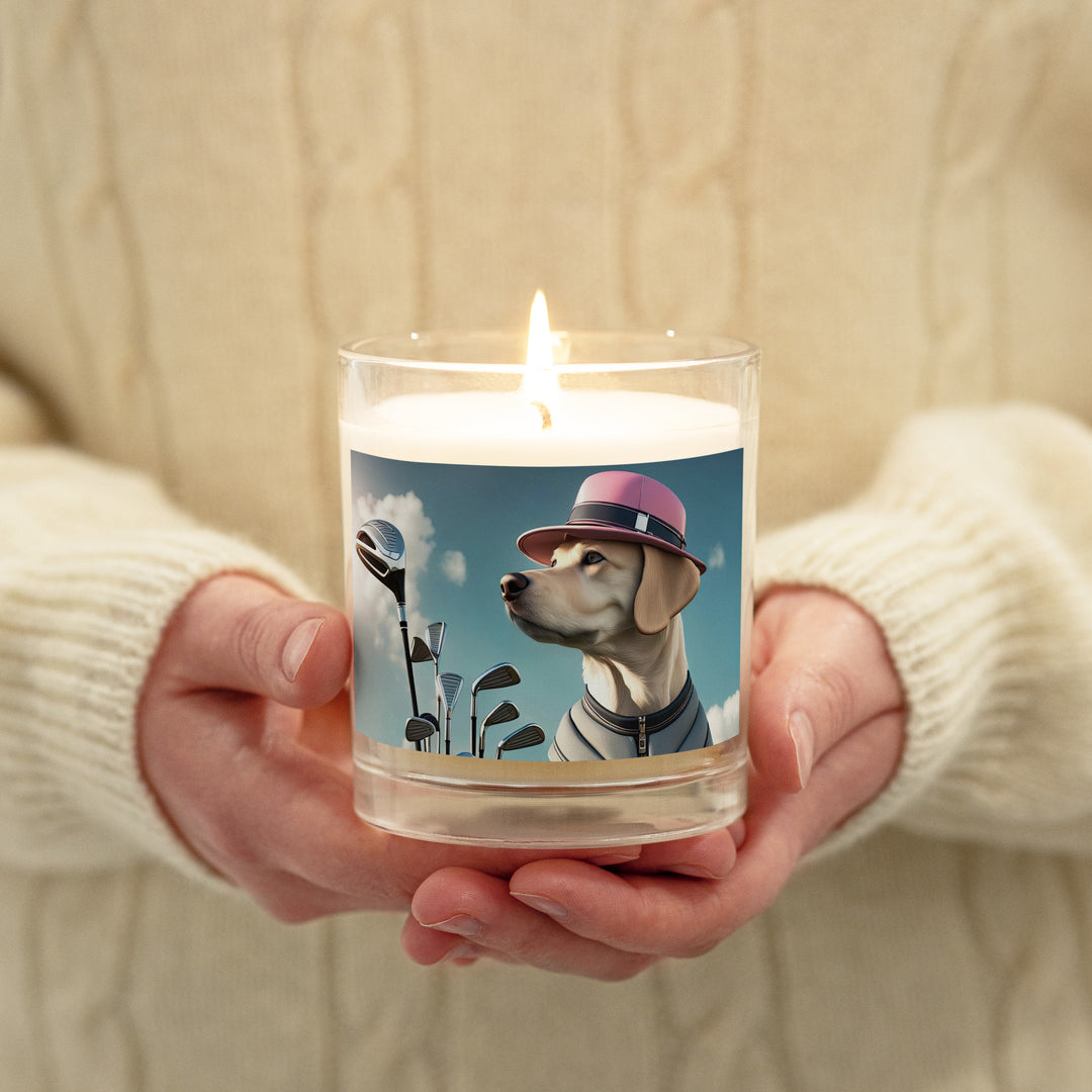 Glass jar soy wax candle-Labrador Retriever Golfer V4