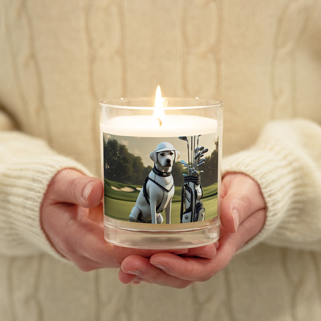 Glass jar soy wax candle-Labrador Retriever Golfer V6