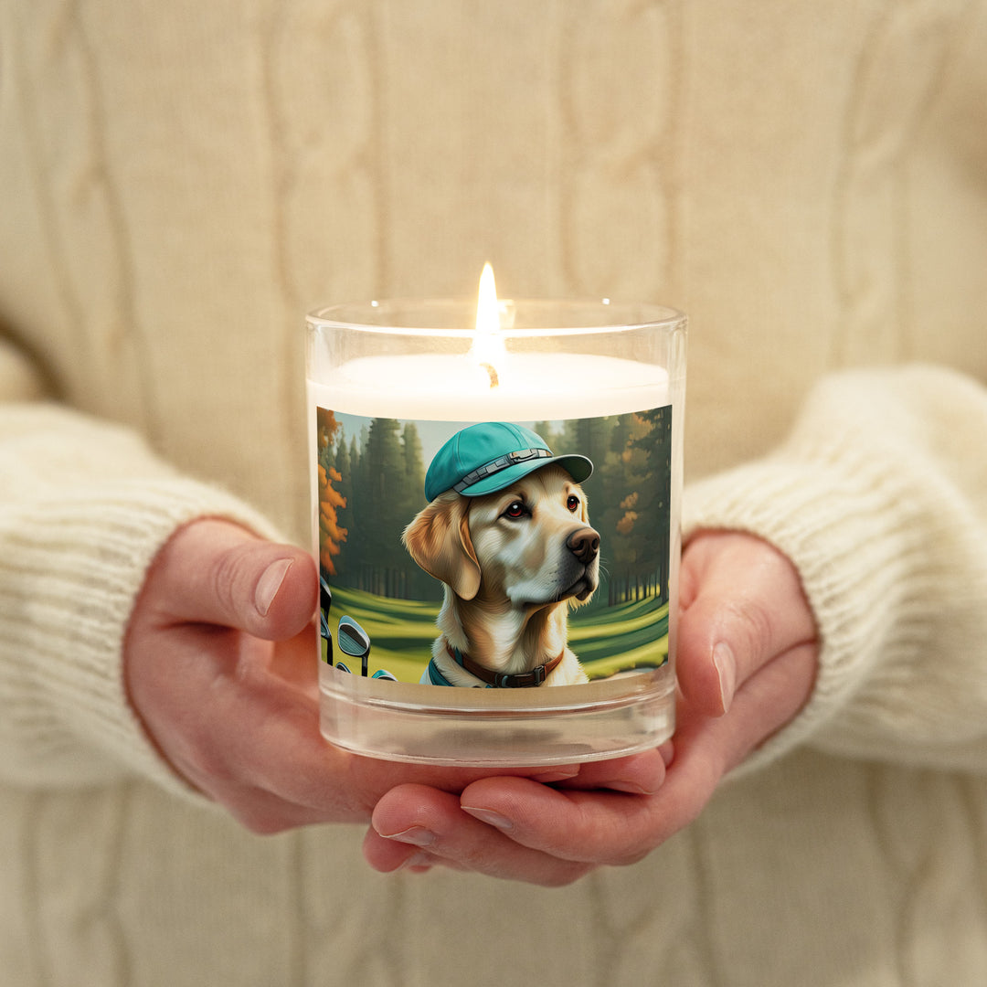 Glass jar soy wax candle-Labrador Retriever Golfer V10