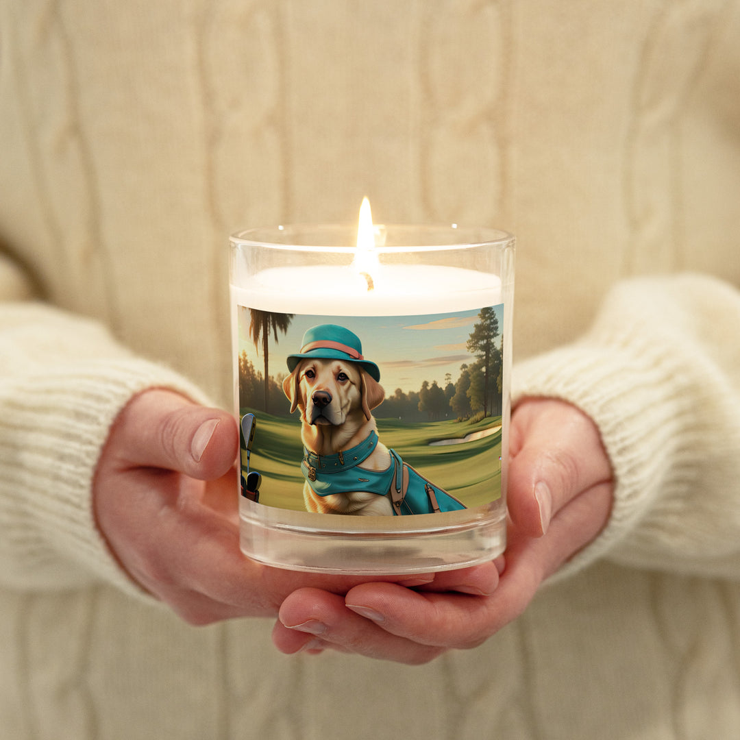 Glass jar soy wax candle-Labrador Retriever Golfer V12