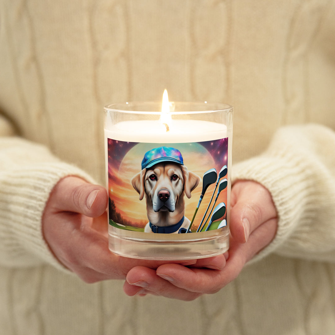 Glass jar soy wax candle-Labrador Retriever Golfer V13