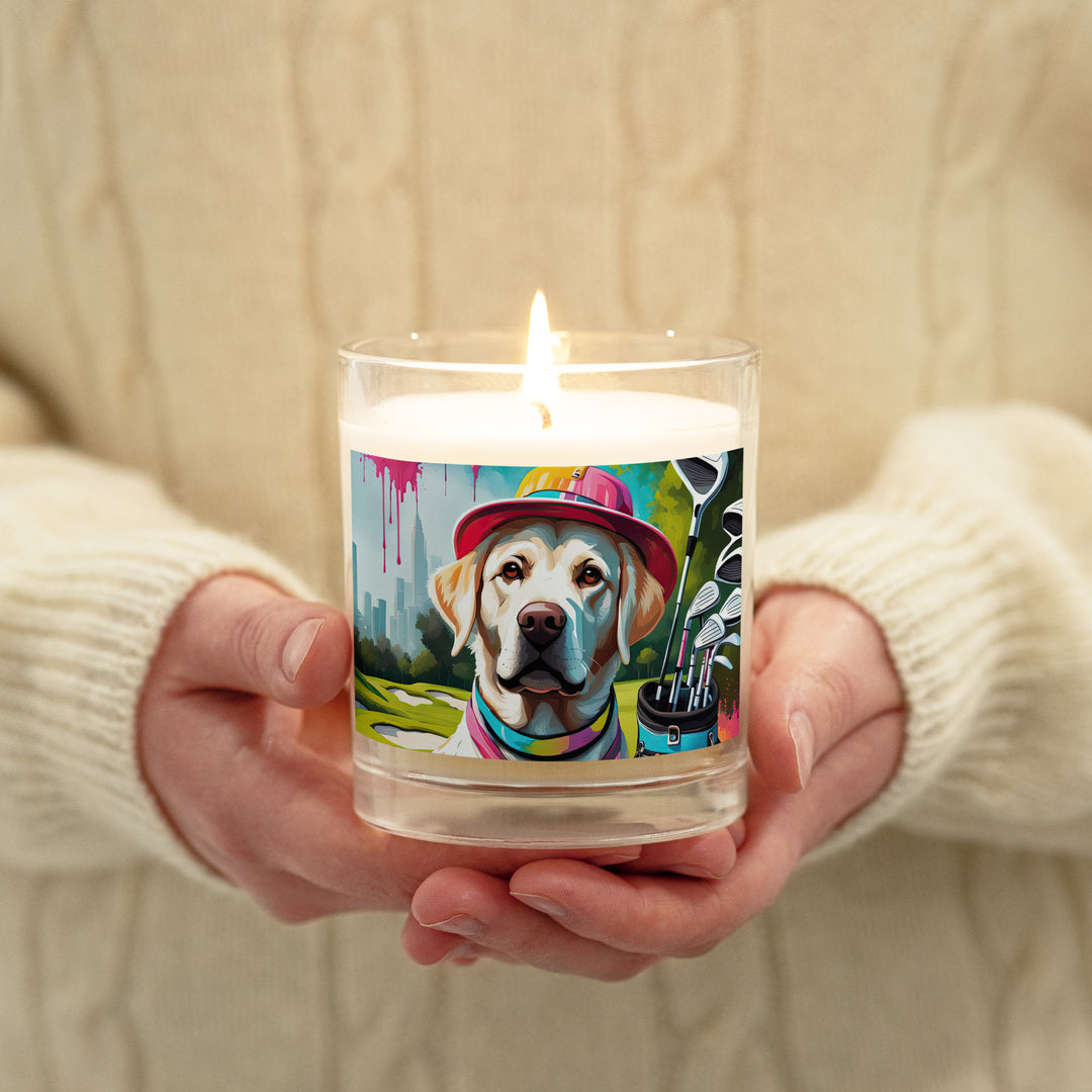 Glass jar soy wax candle-Labrador Retriever Golfer V15