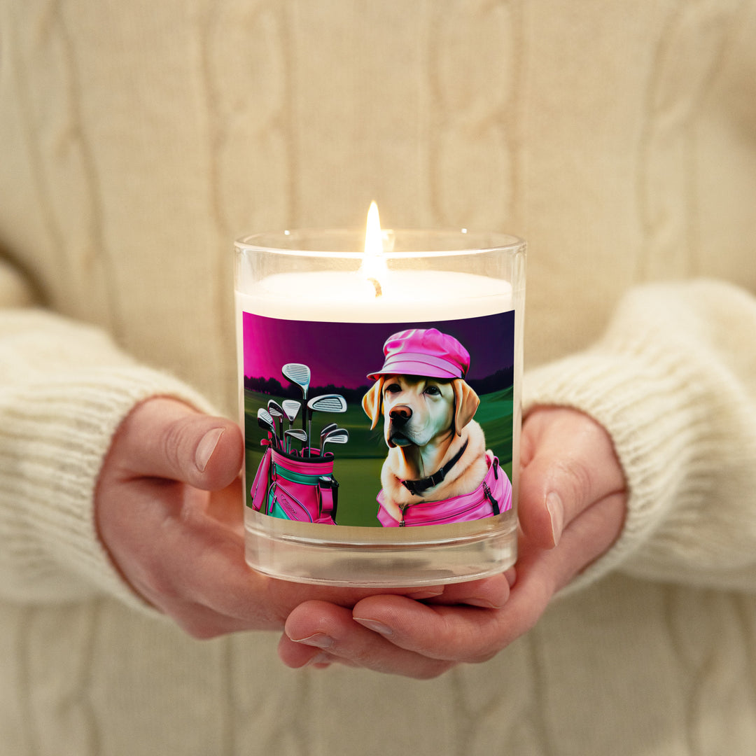 Glass jar soy wax candle-Labrador Retriever Golfer V17