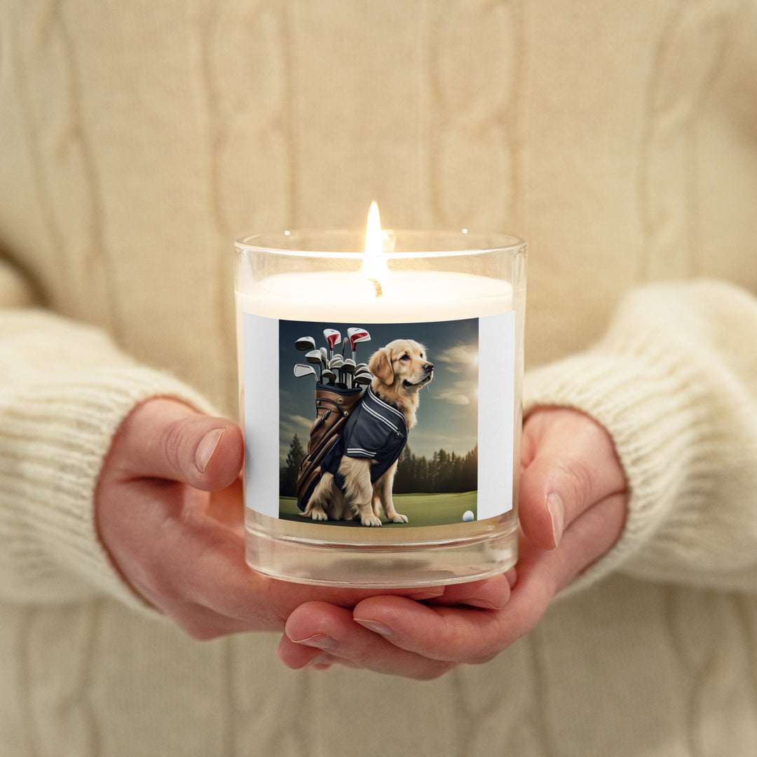 Golden Retriever Golfer- Glass Jar Soy Wax Candle v5