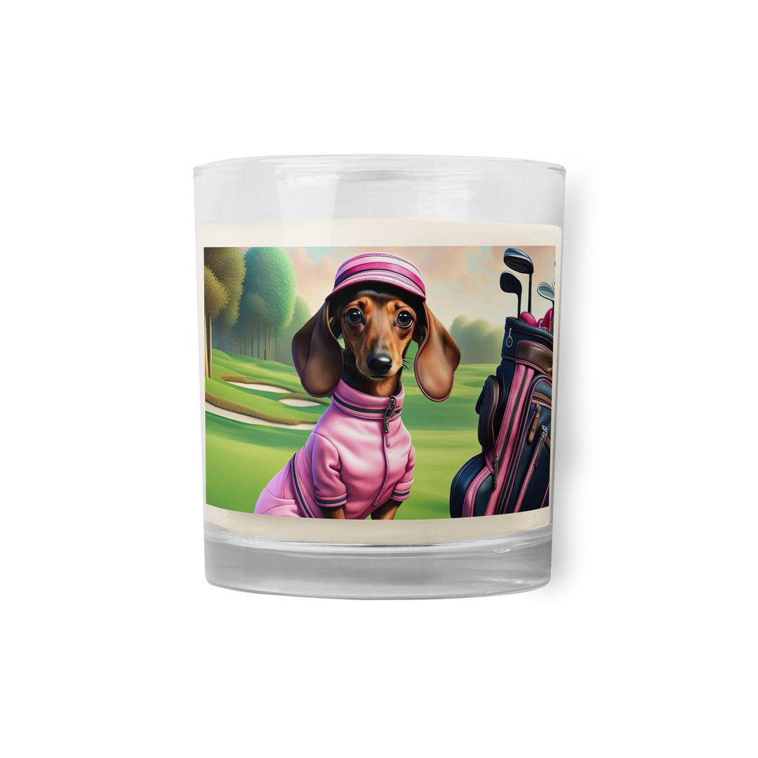 Dachshund Golfer- Glass jar soy wax candle v2