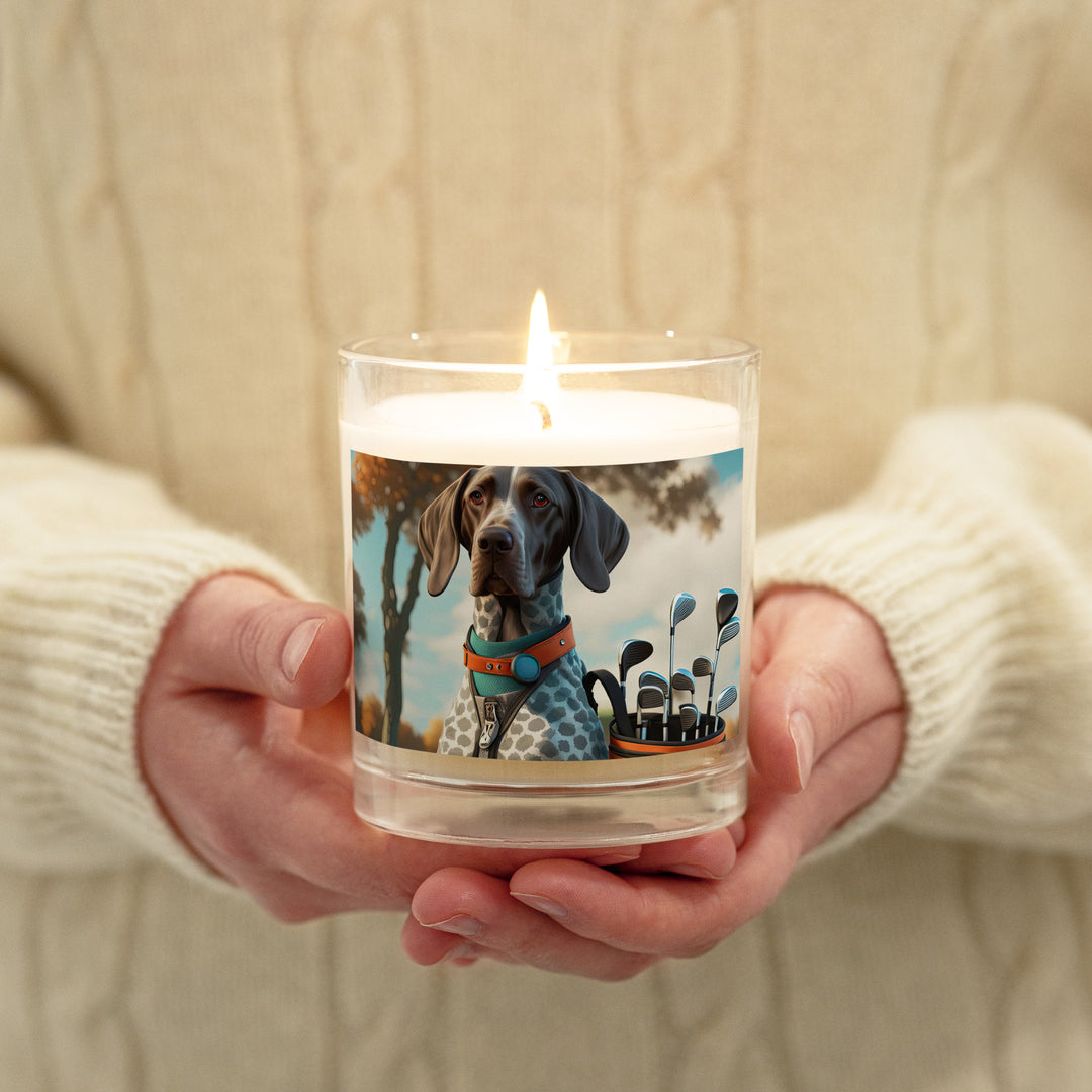 German Shorthaired Pointer Golfer- Glass jar soy wax candle