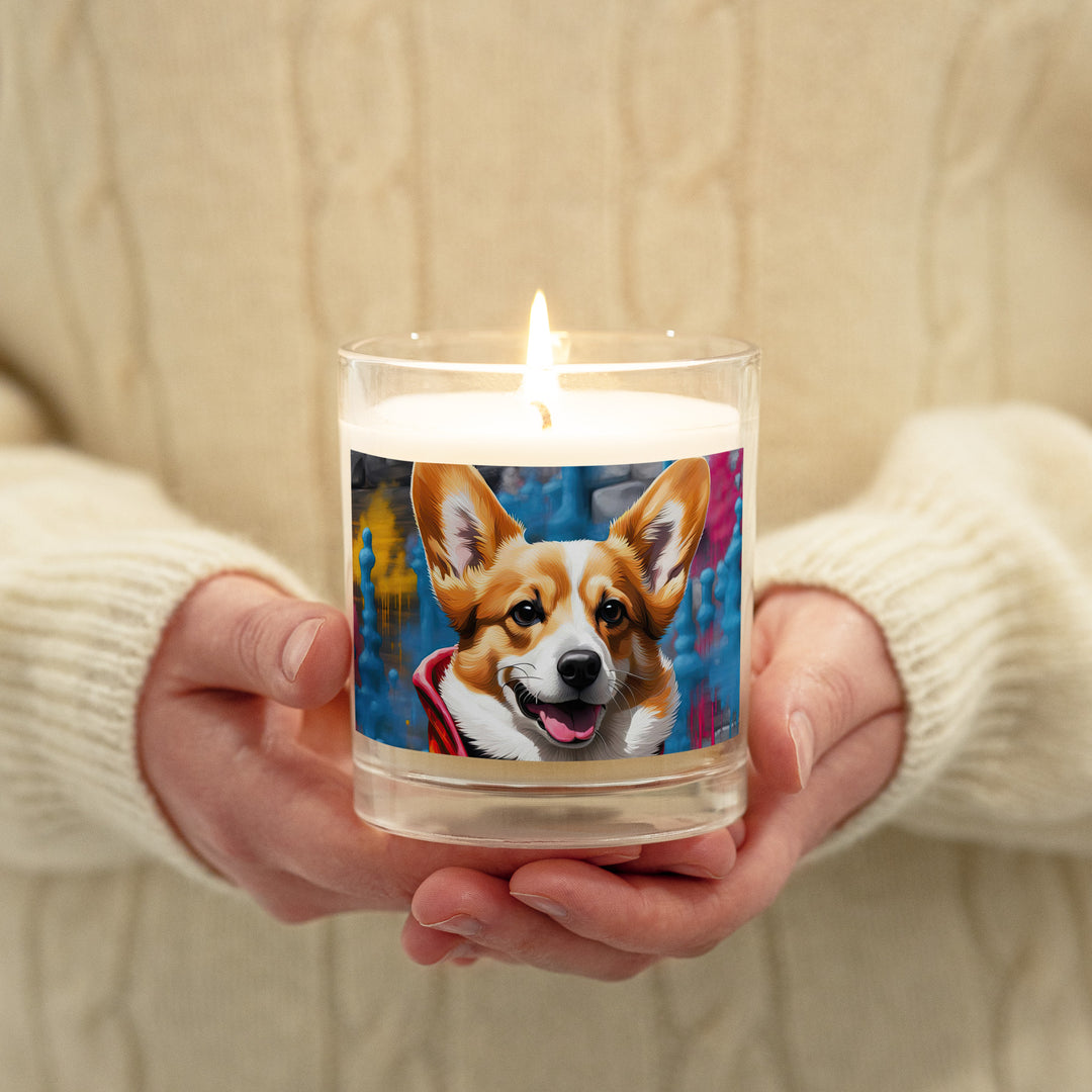 Pembroke Welsh Corgi- Glass jar soy wax candle v5