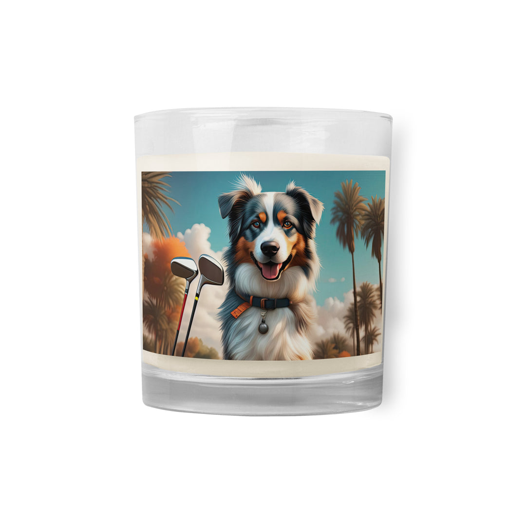 Australian Shepherd Golfer- Glass jar soy wax candle v2