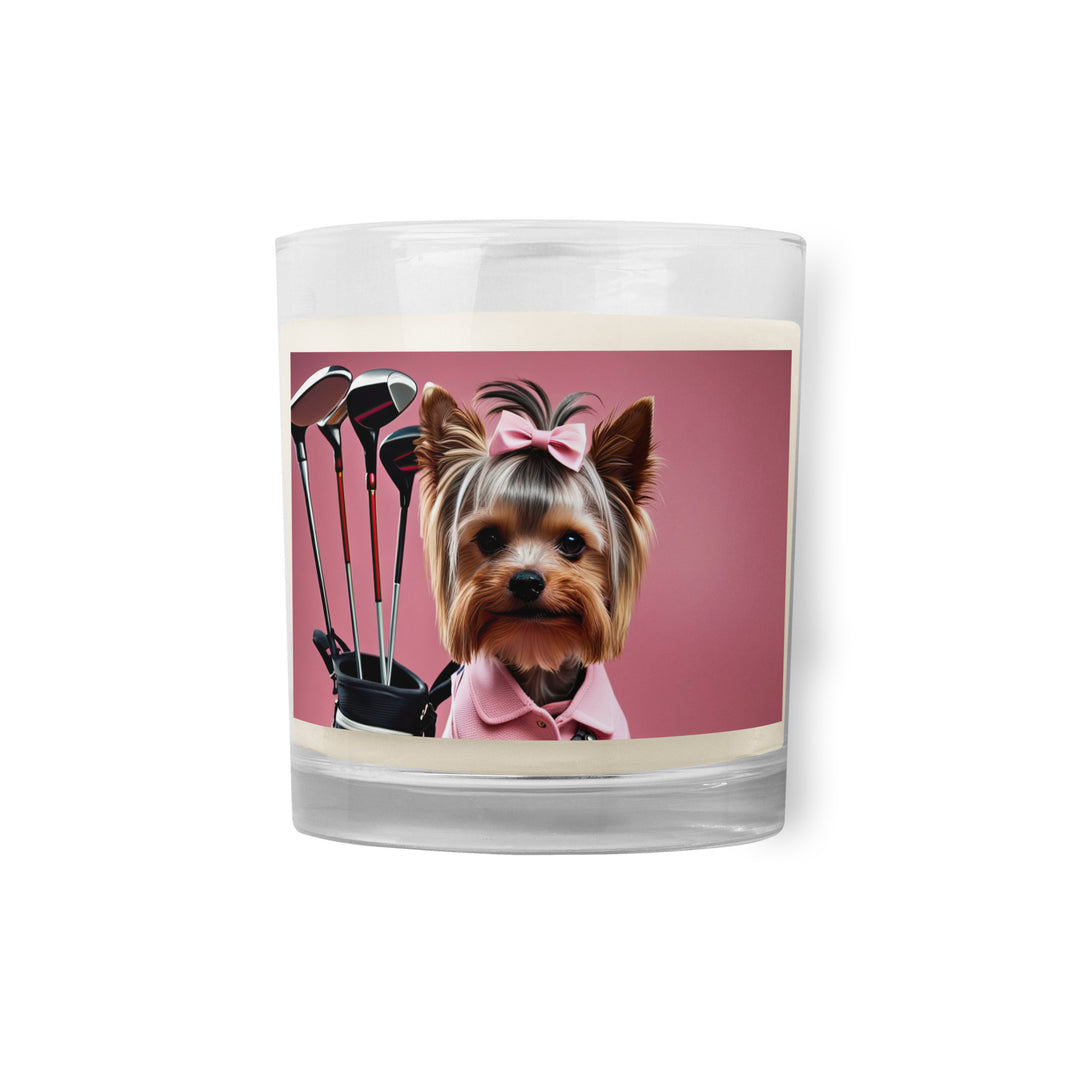 Yorkshire Terrier Golfer- Glass jar soy wax candle