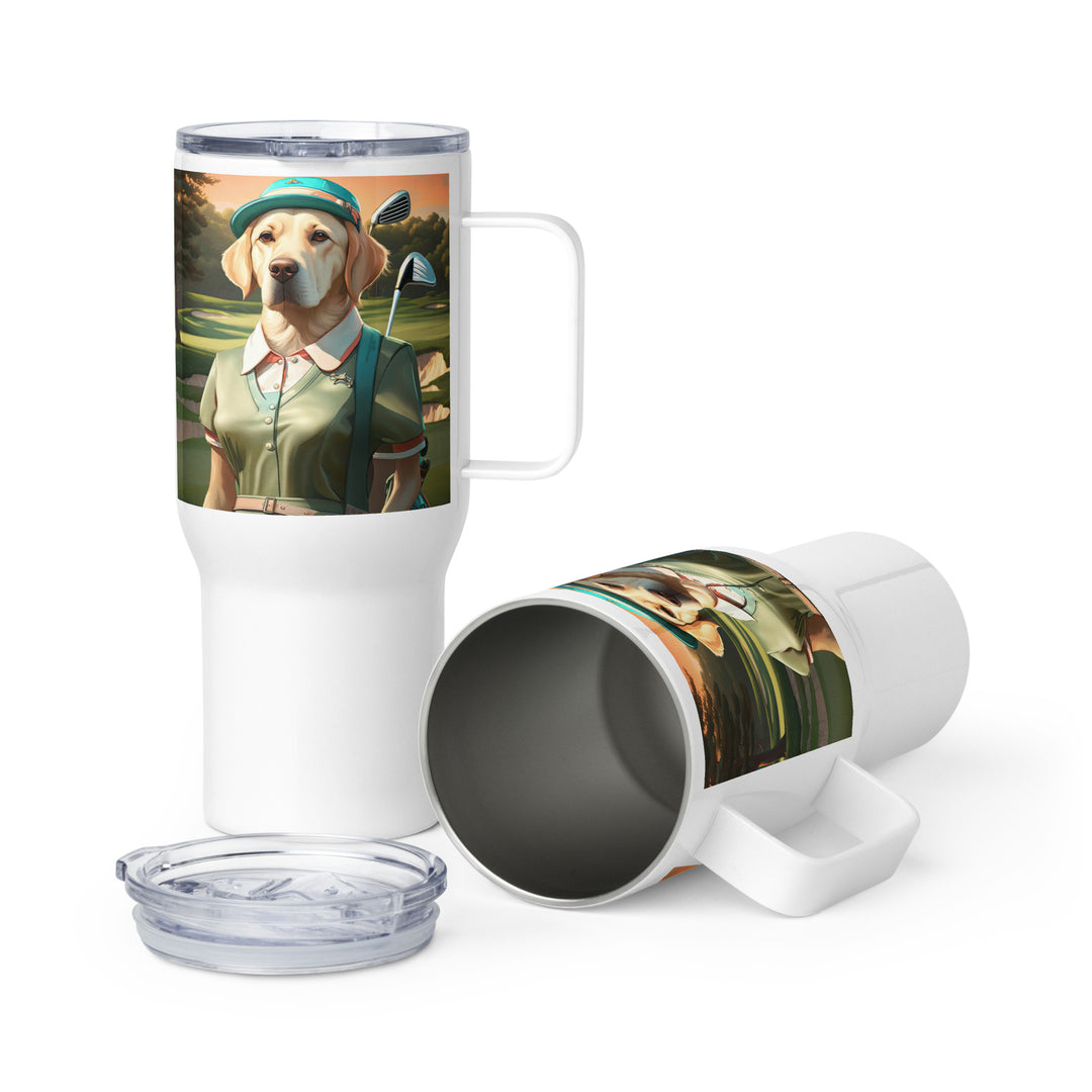 Travel mug with a handle-Labrador Retriever Golfer V15