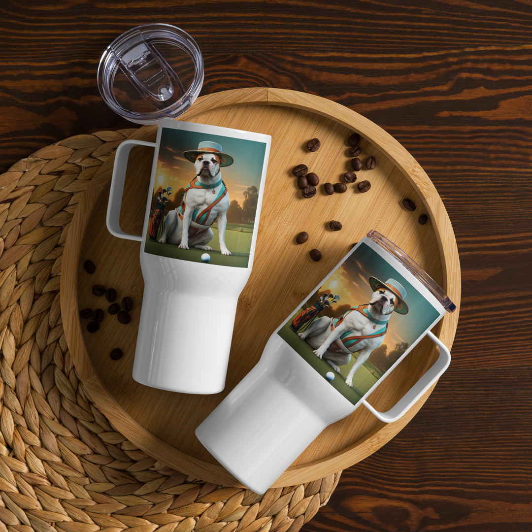American Bulldog Golfer- Travel mug with a handle v2