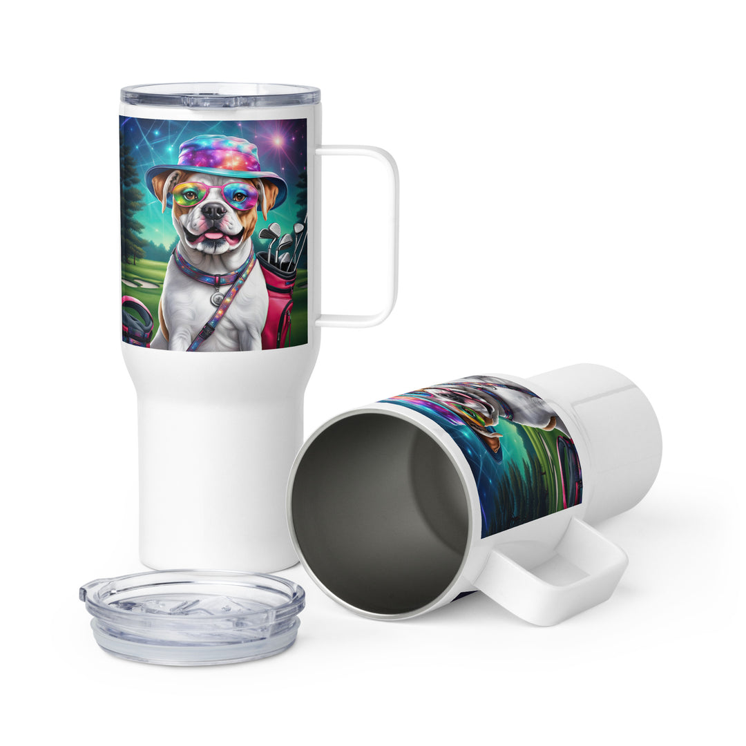 American Bulldog Golfer- Travel mug with a handle v4