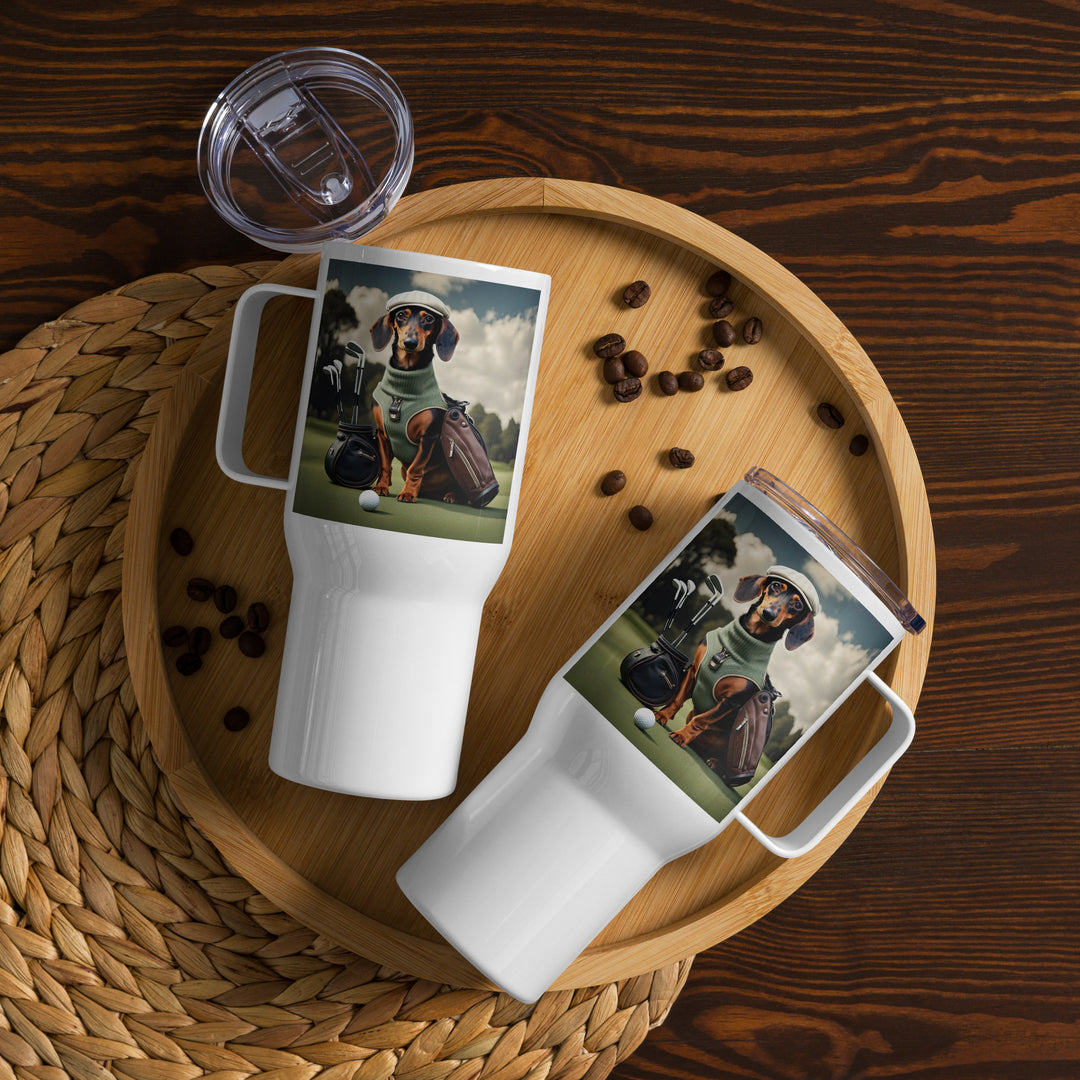 Dachshund Golfer- Travel mug with a handle