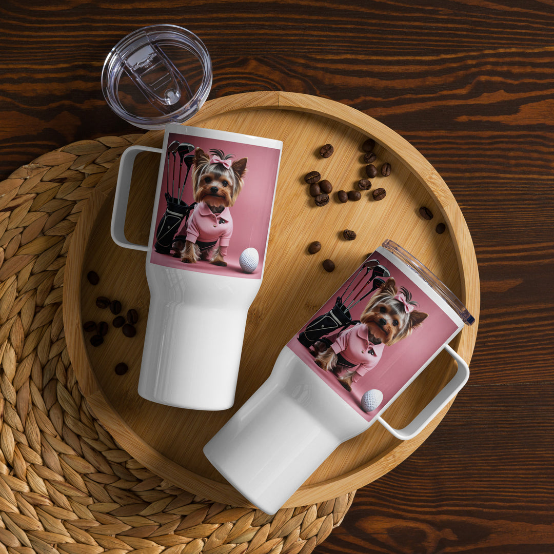 Yorkshire Terrier Golfer- Travel mug with a handle