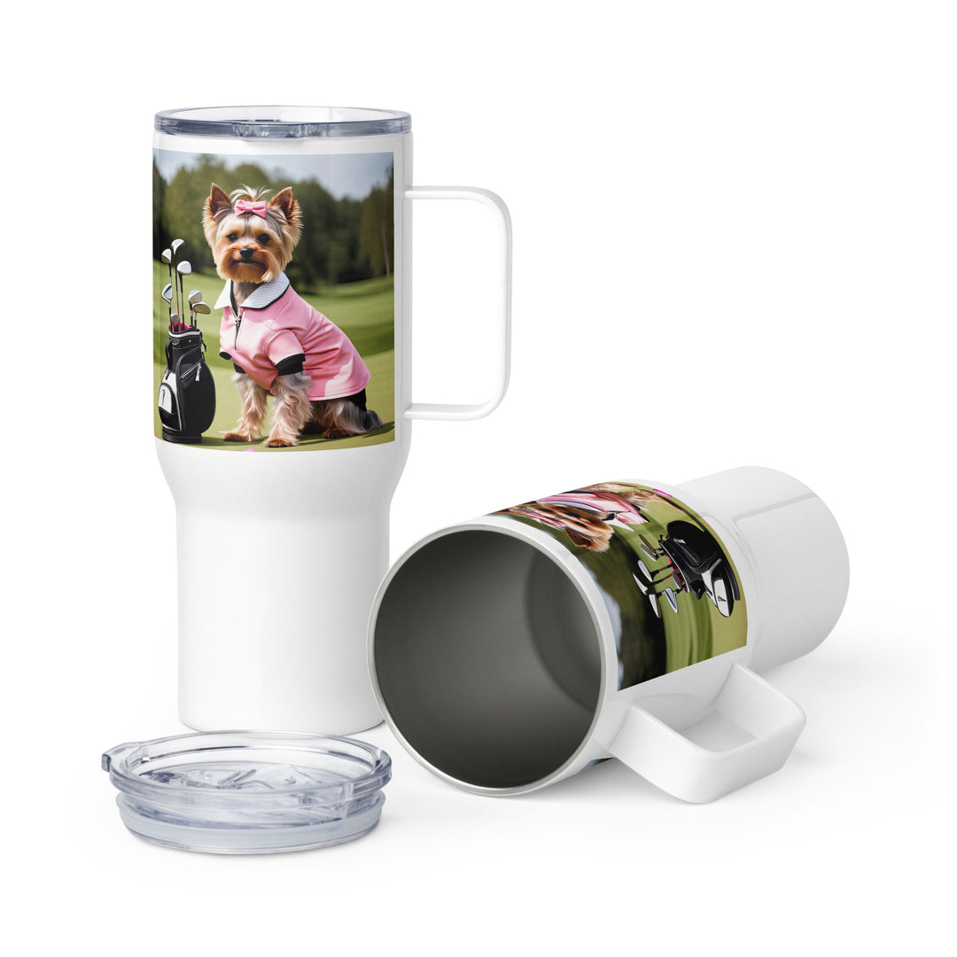 Yorkshire Terrier Golfer- Travel mug with a handle v2