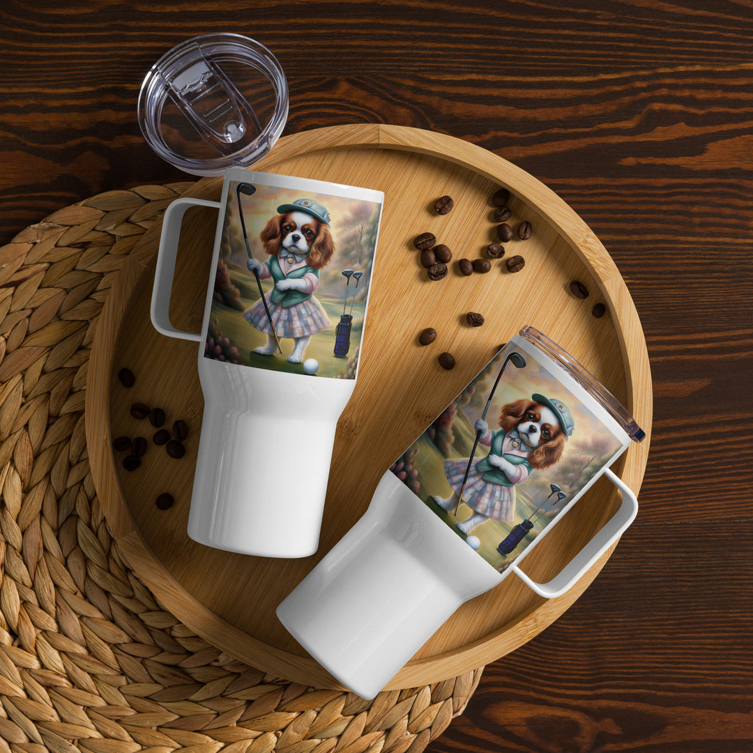 Cavalier King Charles Spaniel Golfer- Travel mug with a handle