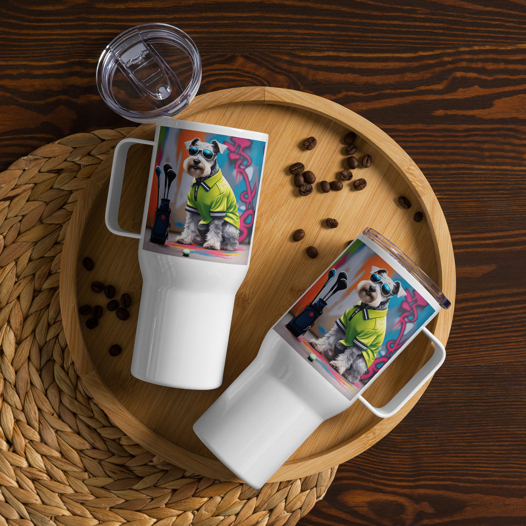 Miniature Schnauzer Golfer- Travel mug with a handle v3