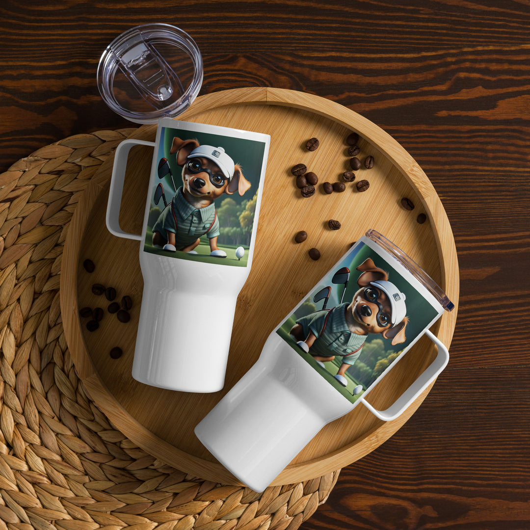 Chiweenie Golfer- Travel mug with a handle v4