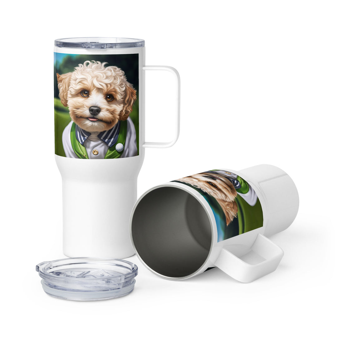 Maltipoo Golfer- Travel mug with a handle v2