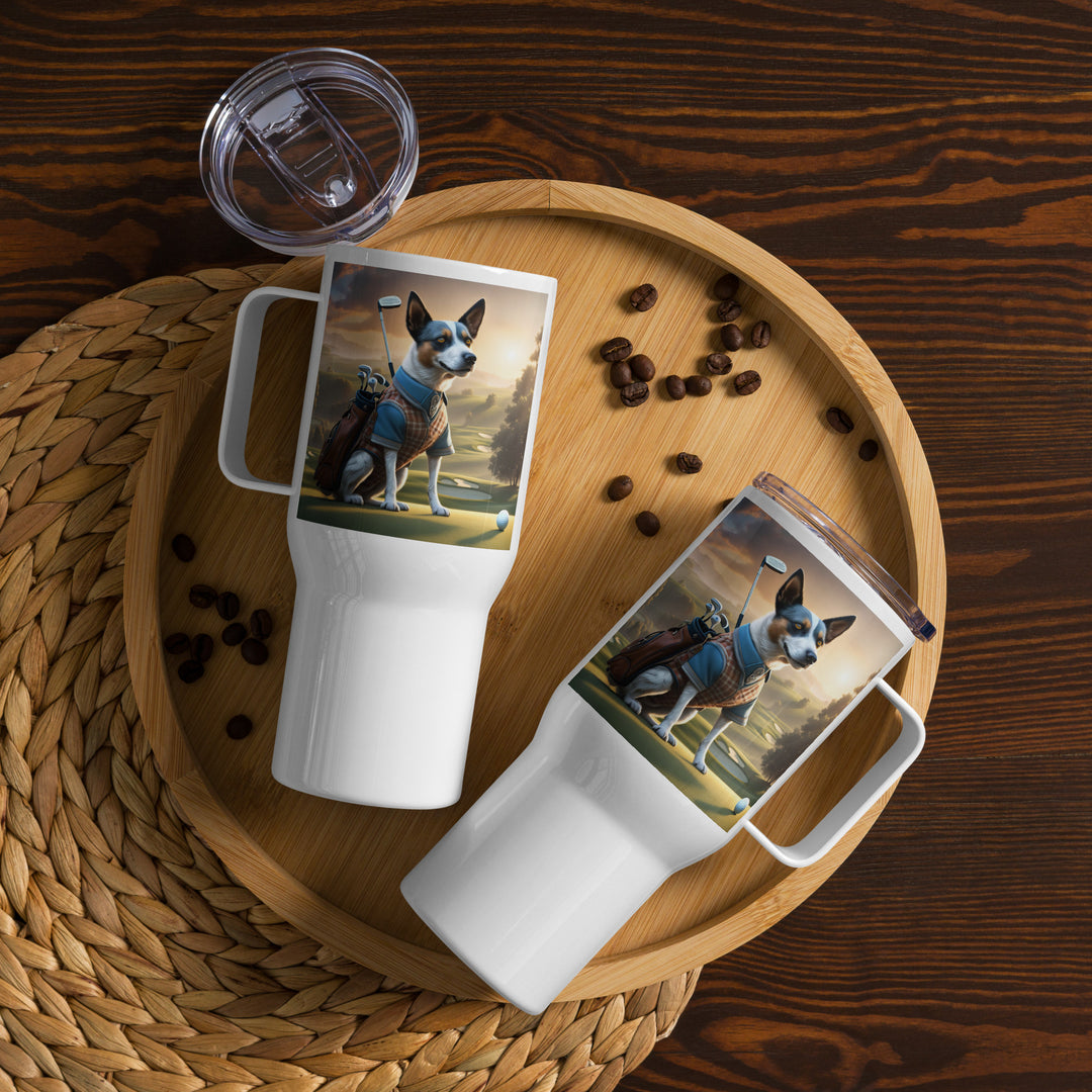Texas Heeler Golfer- Travel mug with a handle v6