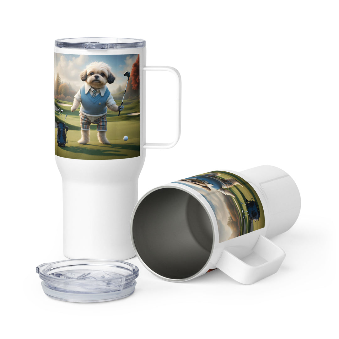 Pugapoo Golfer- Travel mug with a handle