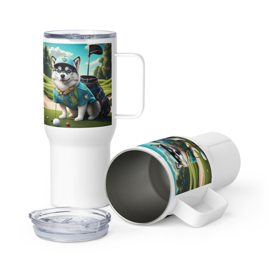 Pomsky Golfer- Travel mug with a handle