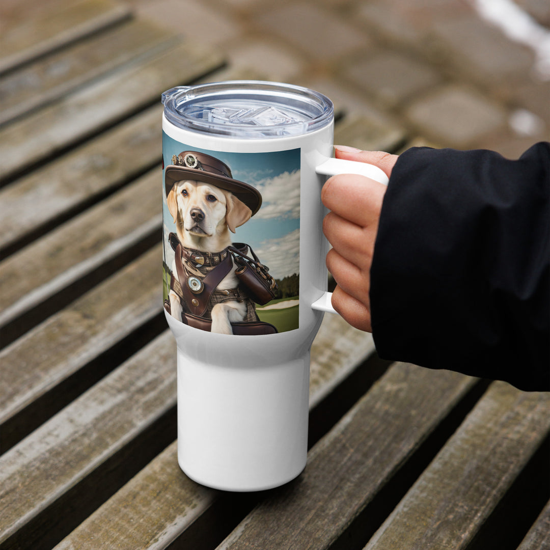 Travel mug with a handle-Labrador Retriever Golfer V21