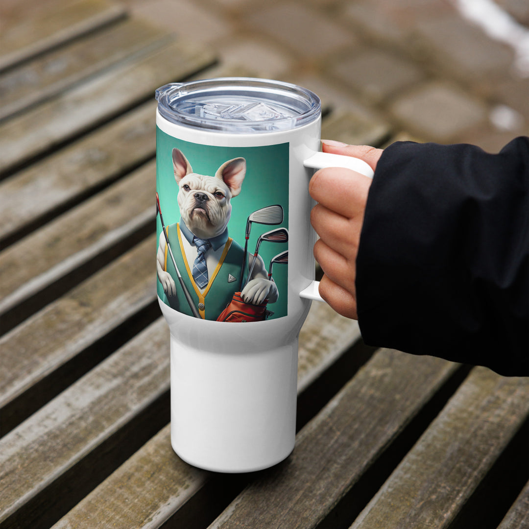 American Bulldog Golfer- Travel mug with a handle v3