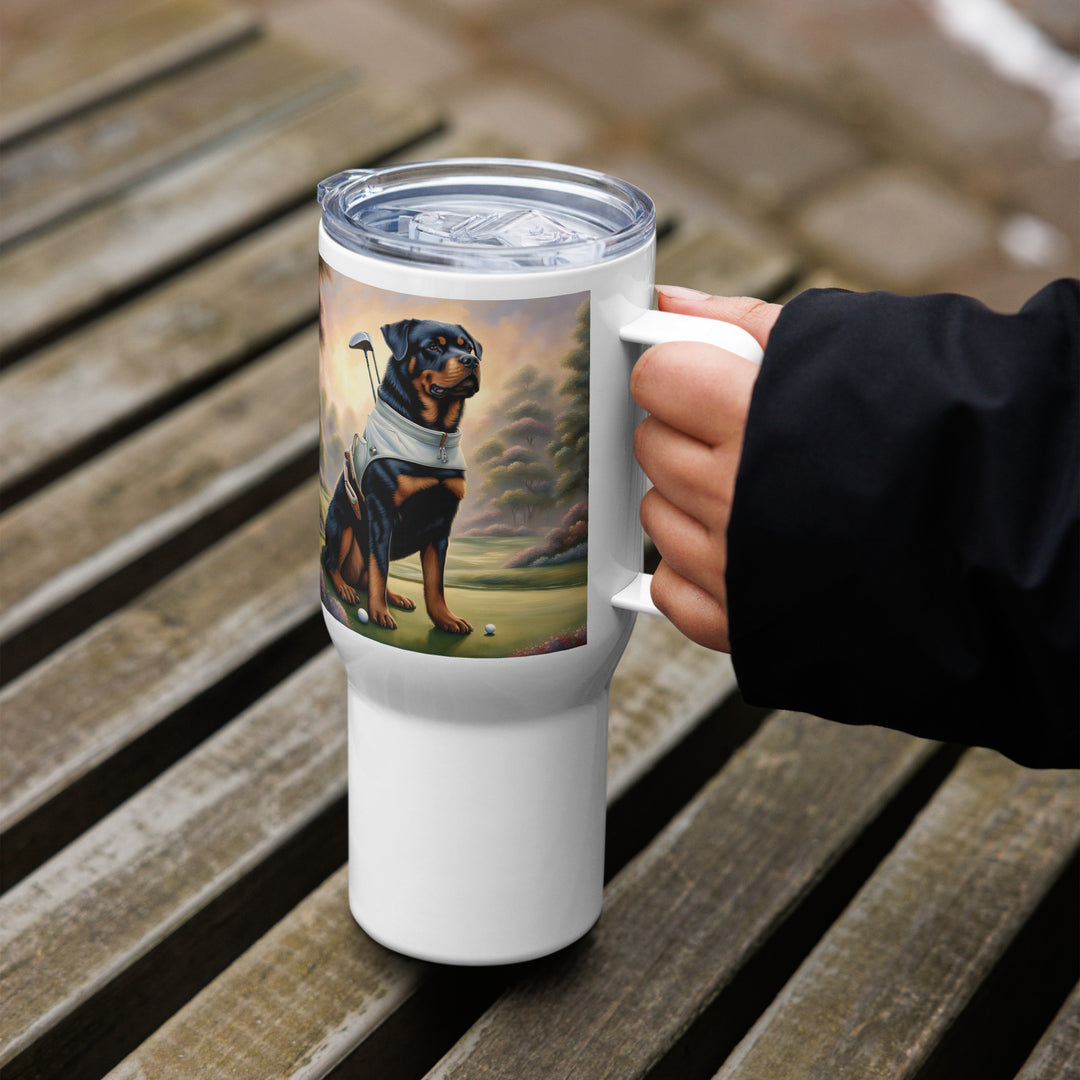 Rottweiler Golfer- Travel mug with a handle v2