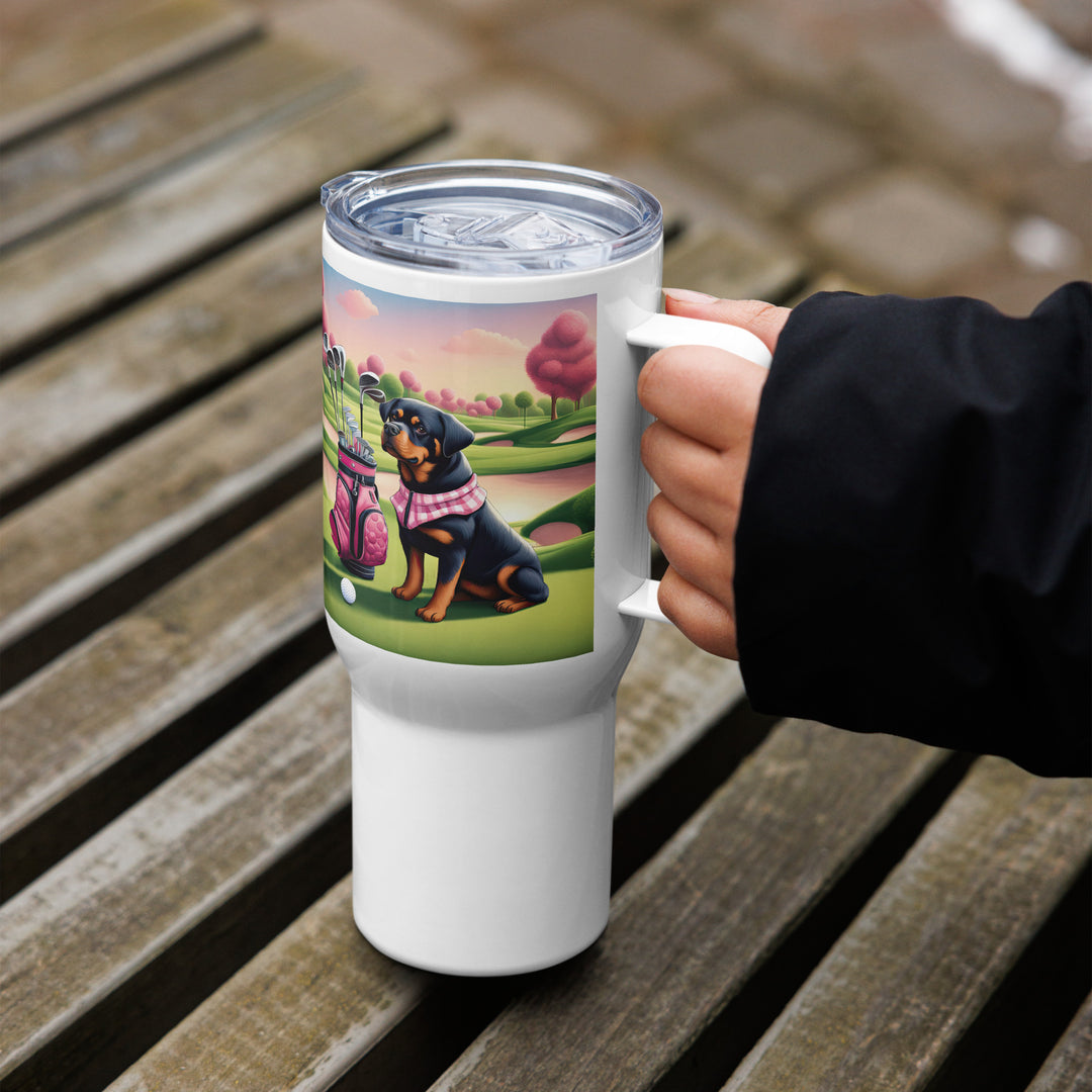 Rottweiler Golfer- Travel mug with a handle v4