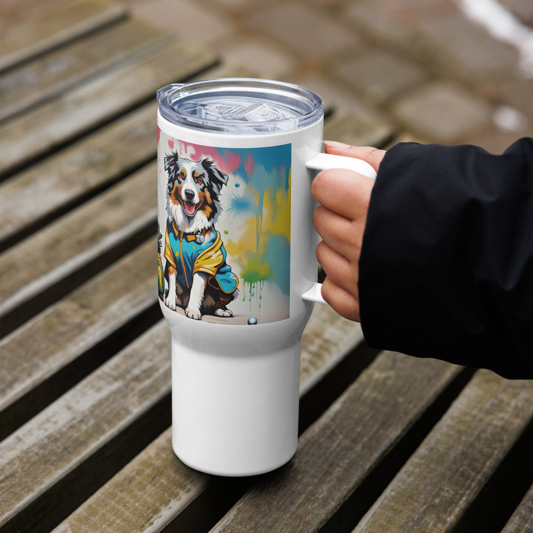 Australian Shepherd Golfer- Travel mug with a handle v3