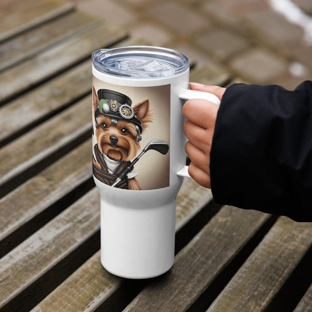Yorkshire Terrier Golfer- Travel mug with a handle v3