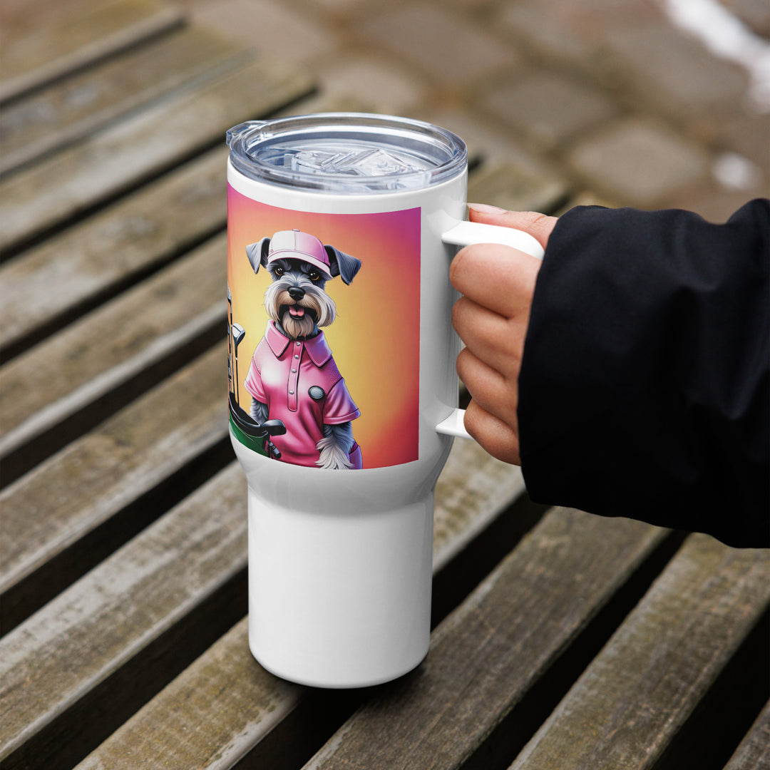 Miniature Schnauzer Golfer- Travel mug with a handle v4