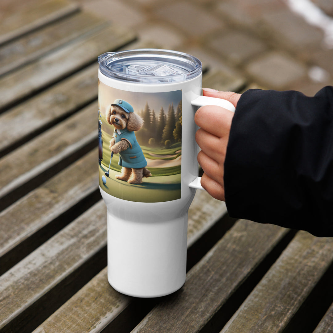 Cavapoo Golfer- Travel mug with a handle v5