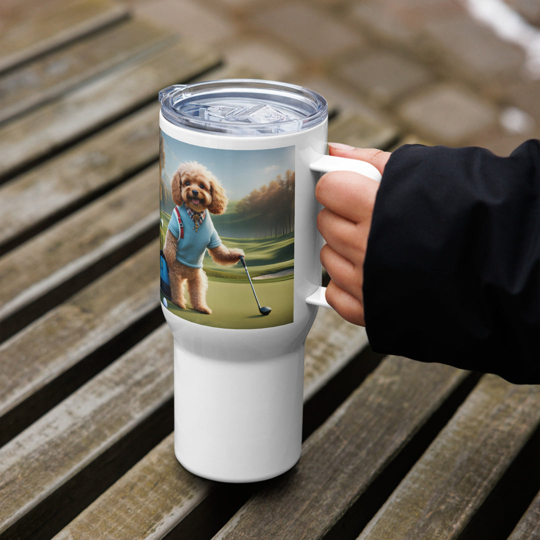 Cavapoo Golfer- Travel mug with a handle v7