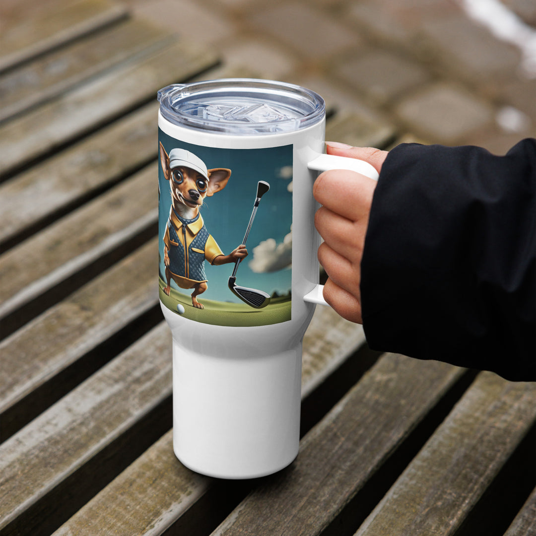 Chiweenie Golfer- Travel mug with a handle v2