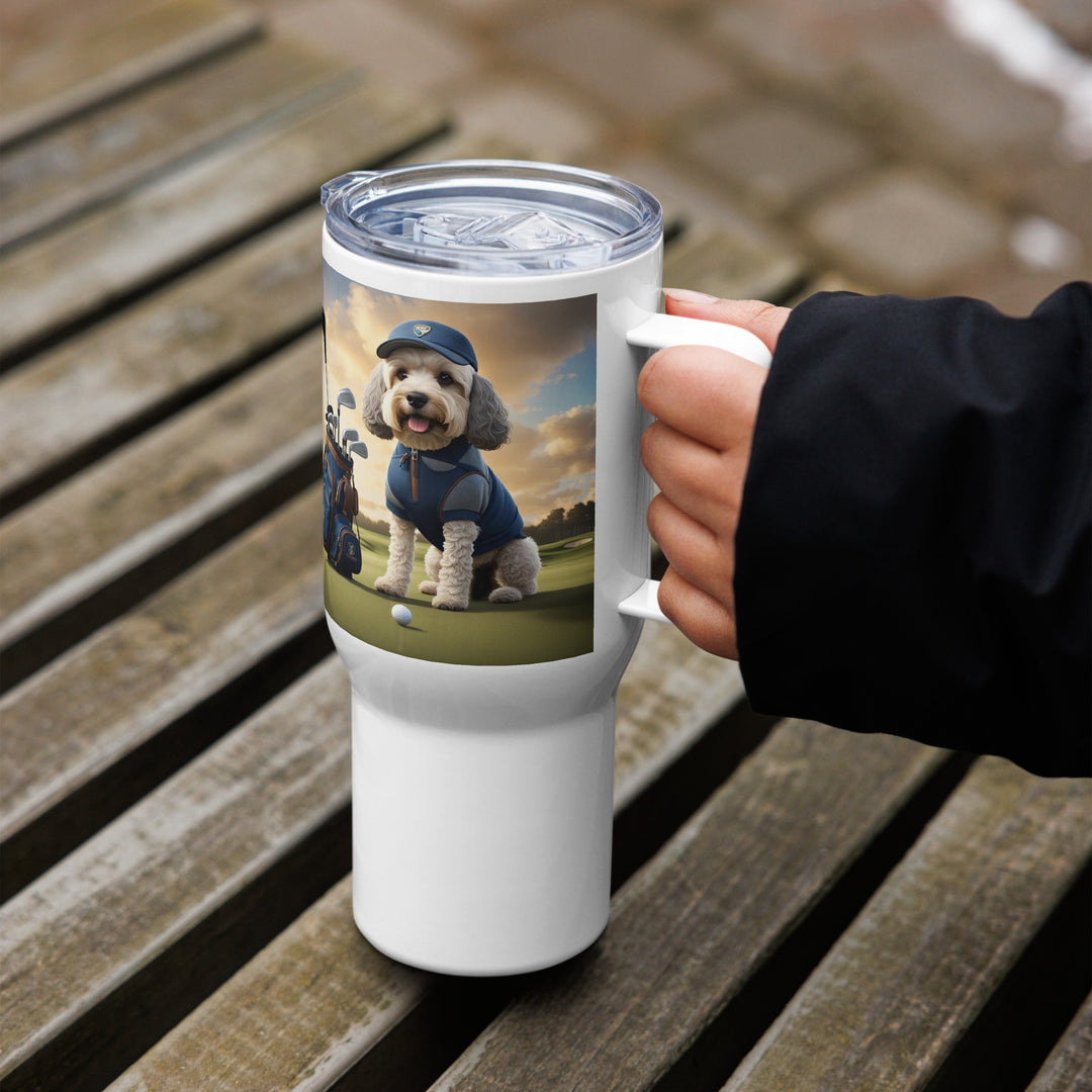Cockapoo Golfer- Travel mug with a handle v8