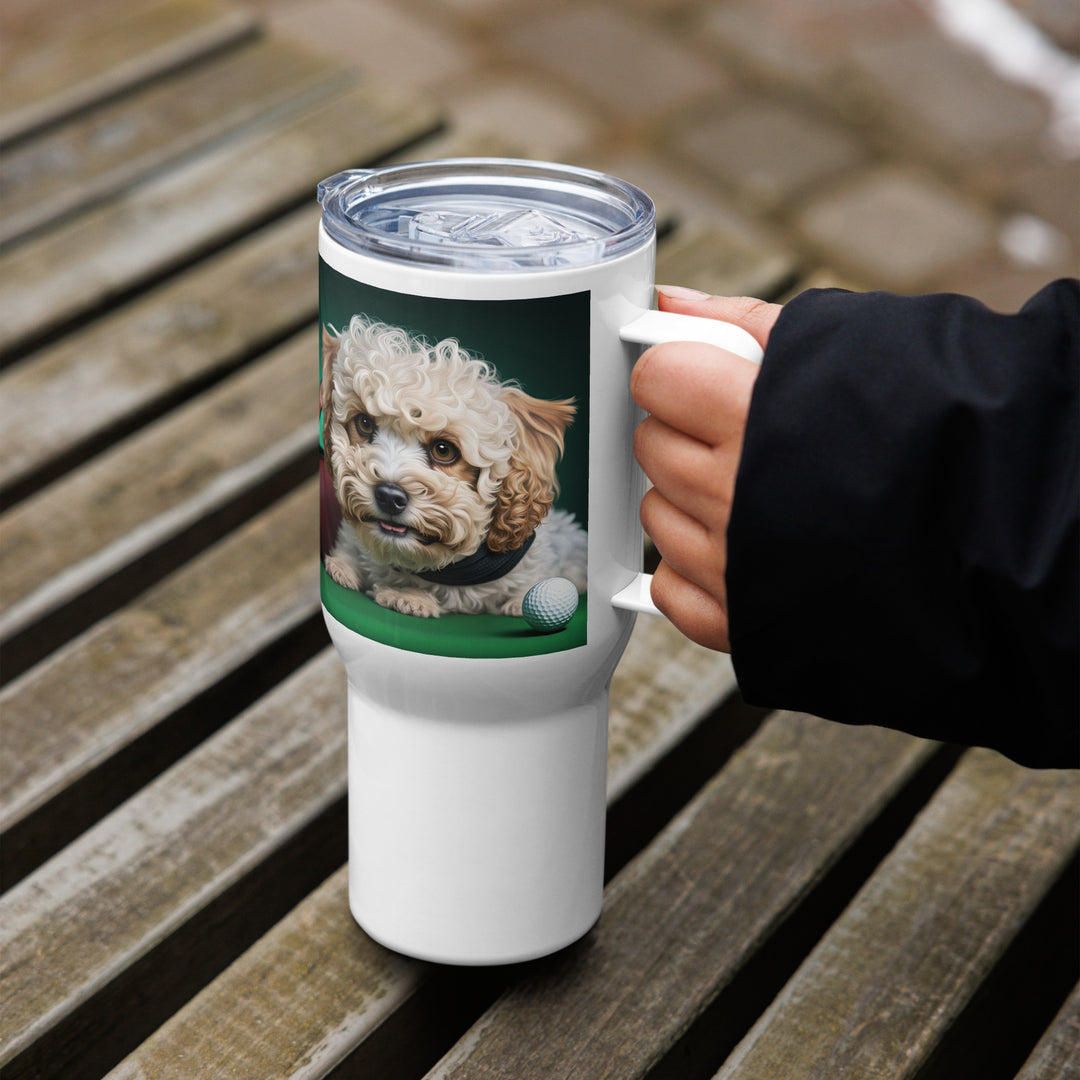 Maltipoo Golfer- Travel mug with a handle v3