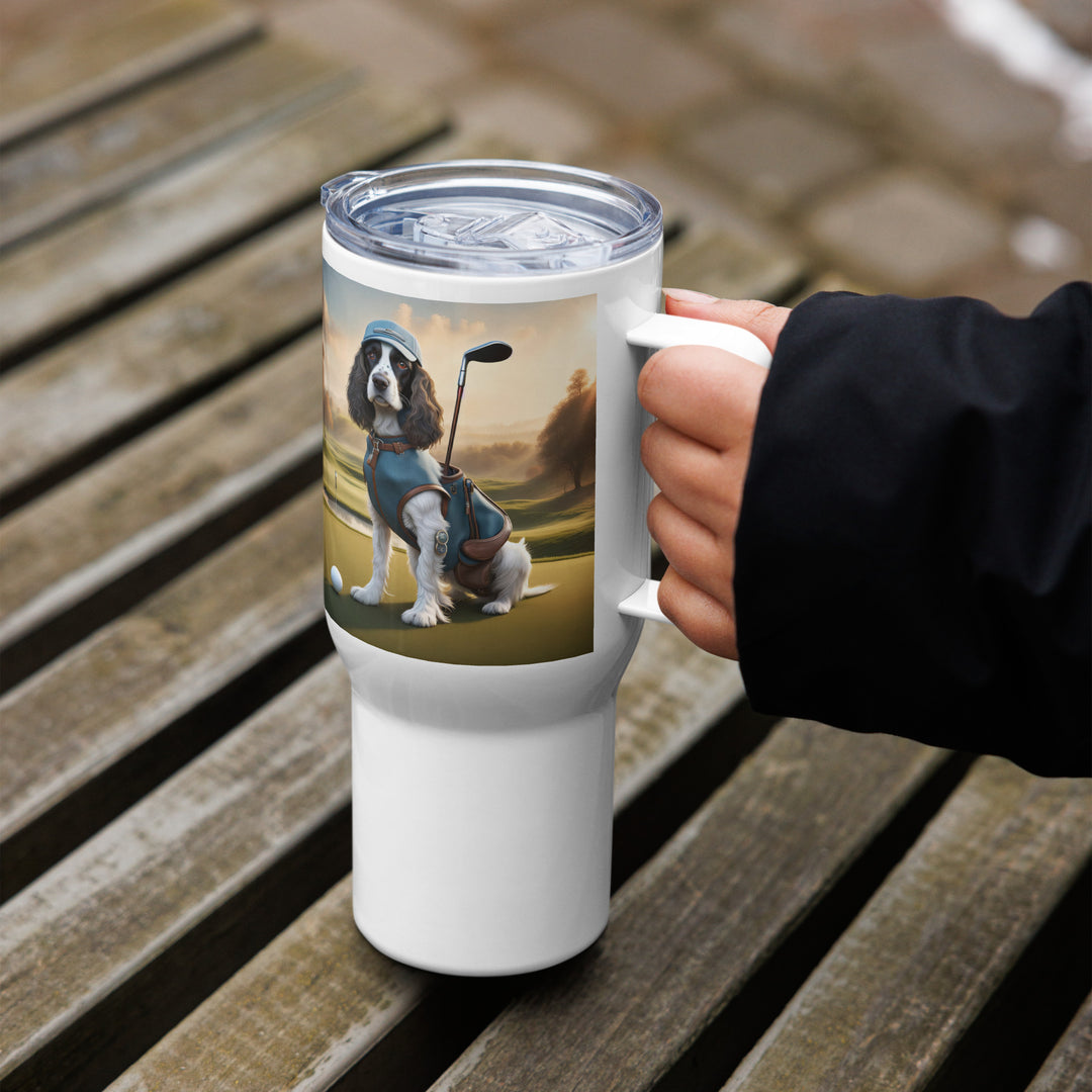 Sprocker Spaniel Golfer- Travel mug with a handle