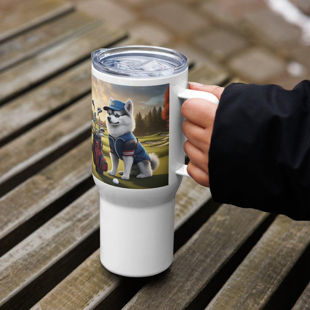 Pomsky Golfer- Travel mug with a handle v4